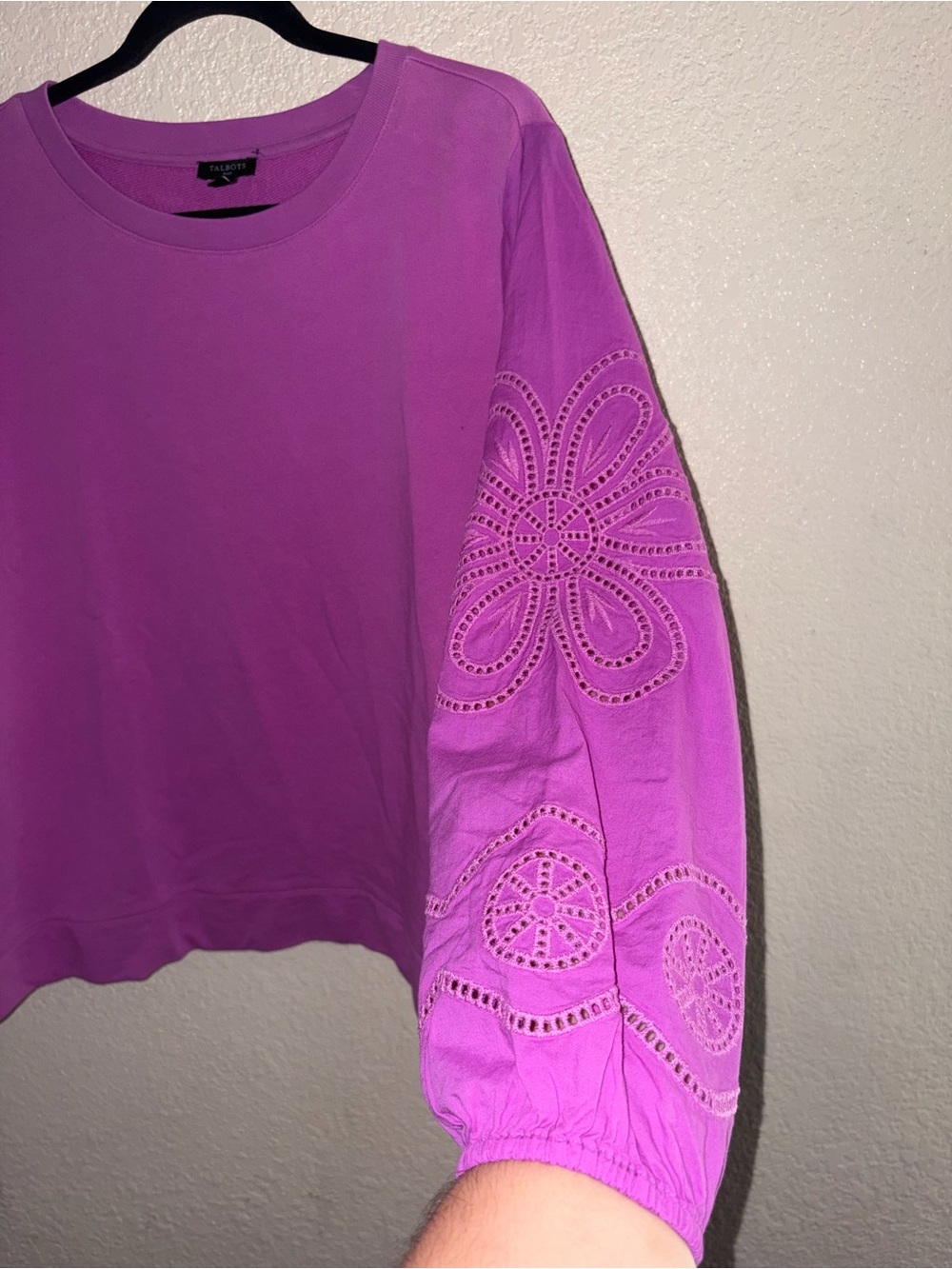 💜EUC Talbots “Eyelet Sleeves Crewneck Sweatshirt” Radiant Orchid💜 Sz X (0X/14W) - Picture 11 of 12